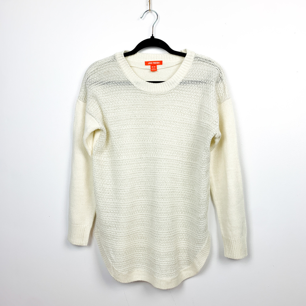 Joe Fresh Knit Long Sleeve White Sweater with Silver Metallic